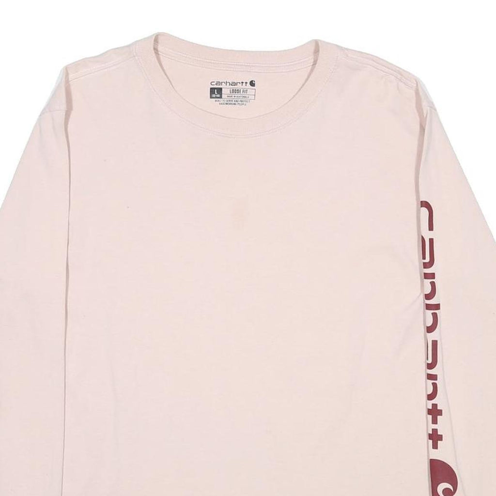 CARHARTT Womens Cream Long Sleeve T-Shirt Crew Neck Logo Sleeve Print L