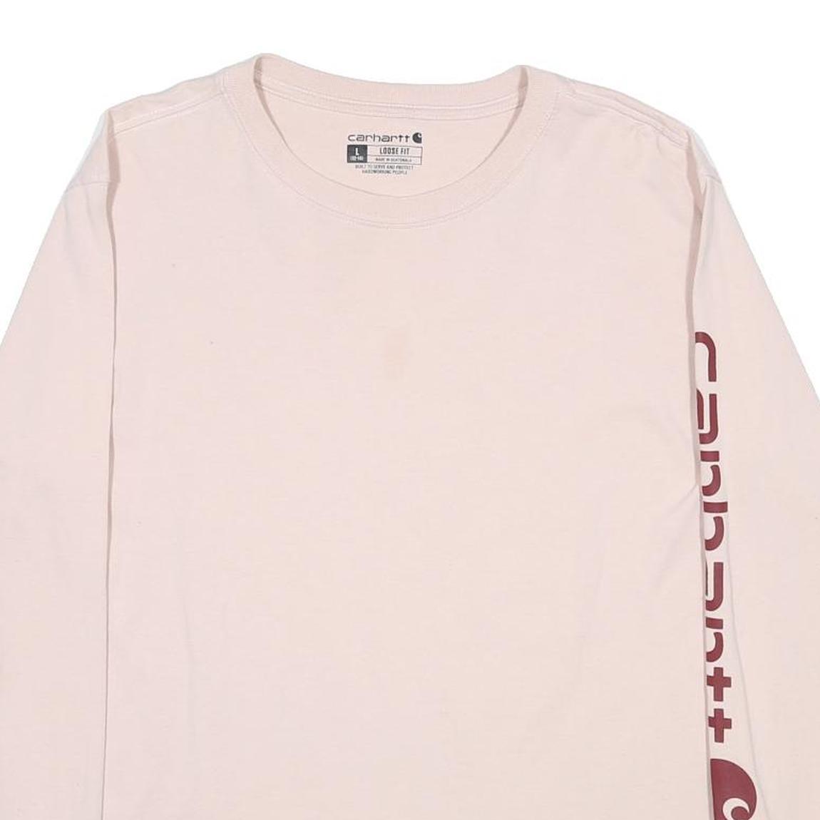 CARHARTT Womens Cream Long Sleeve T-Shirt Crew Neck Logo Sleeve Print L