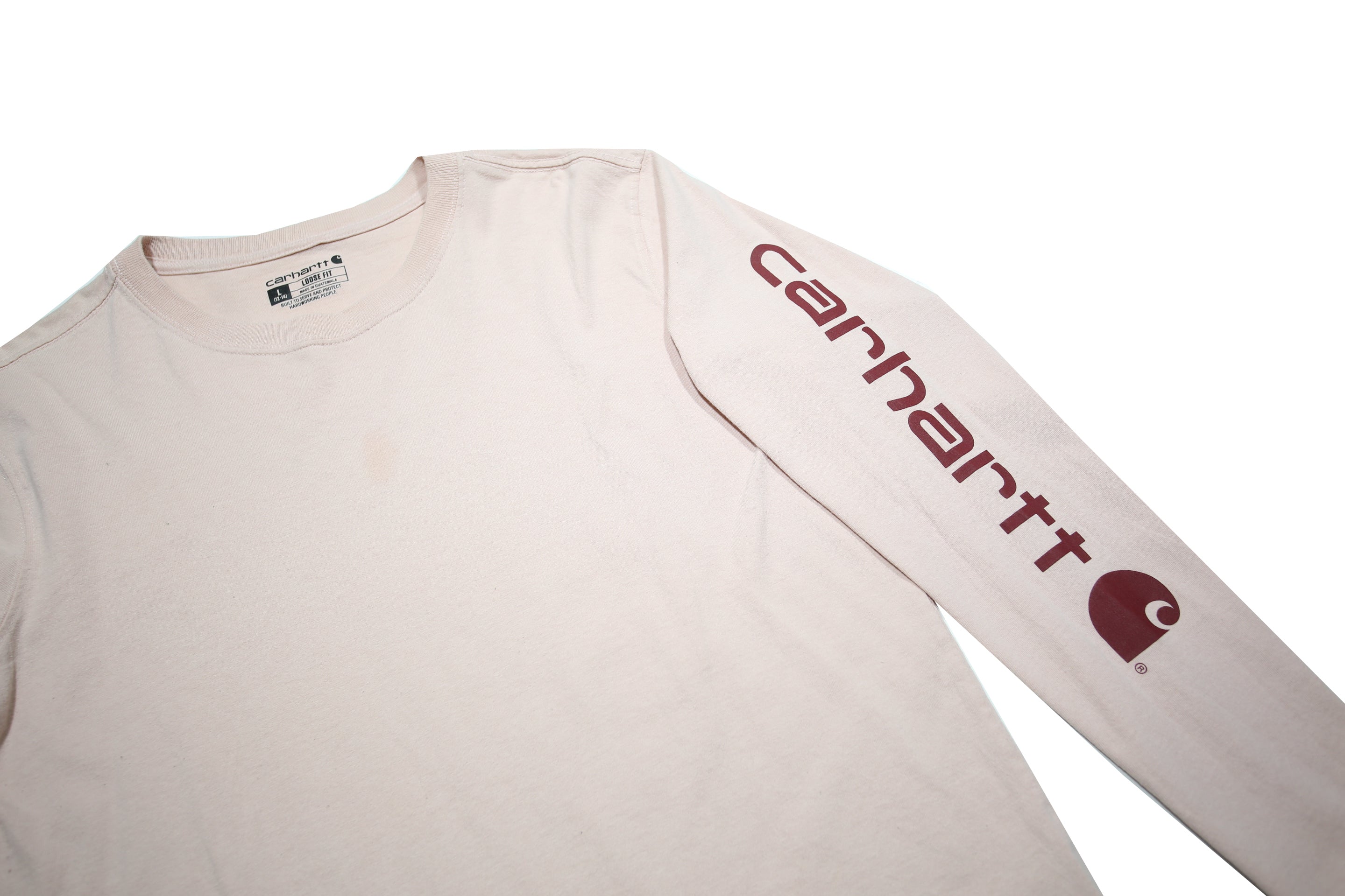 CARHARTT Womens Cream Long Sleeve T-Shirt Crew Neck Logo Sleeve Print L