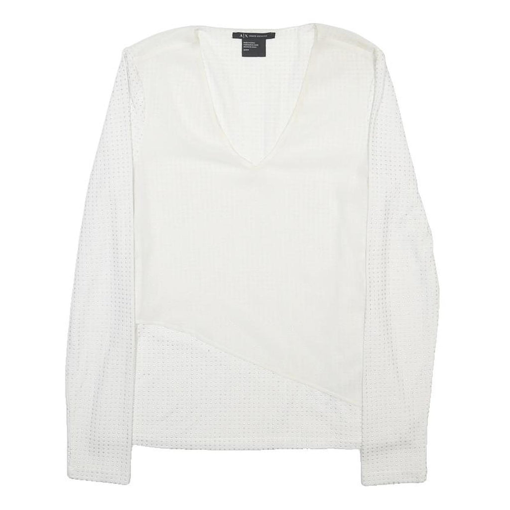 ARMANI EXCHANGE Womens White Textured Top Long Sleeve V-Neck S Fashion