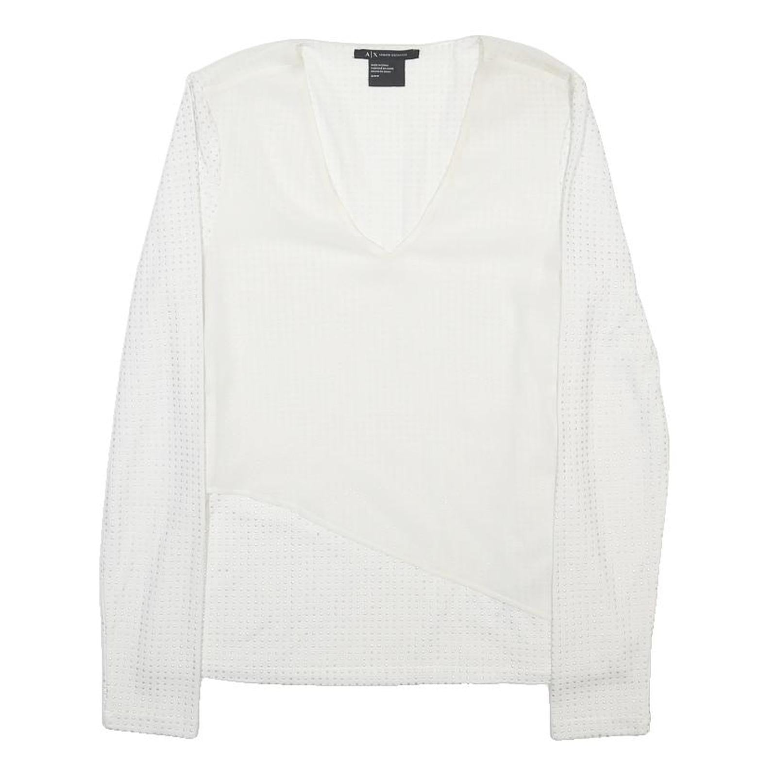 ARMANI EXCHANGE Womens White Textured Top Long Sleeve V-Neck S Fashion