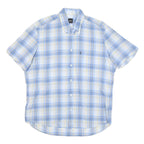 BOSS Mens Blue & Cream Check Shirt L Button Down Collar Casual Cotton Blend