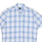 BOSS Mens Blue & Cream Check Shirt L Button Down Collar Casual Cotton Blend