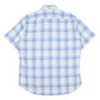BOSS Mens Blue & Cream Check Shirt L Button Down Collar Casual Cotton Blend