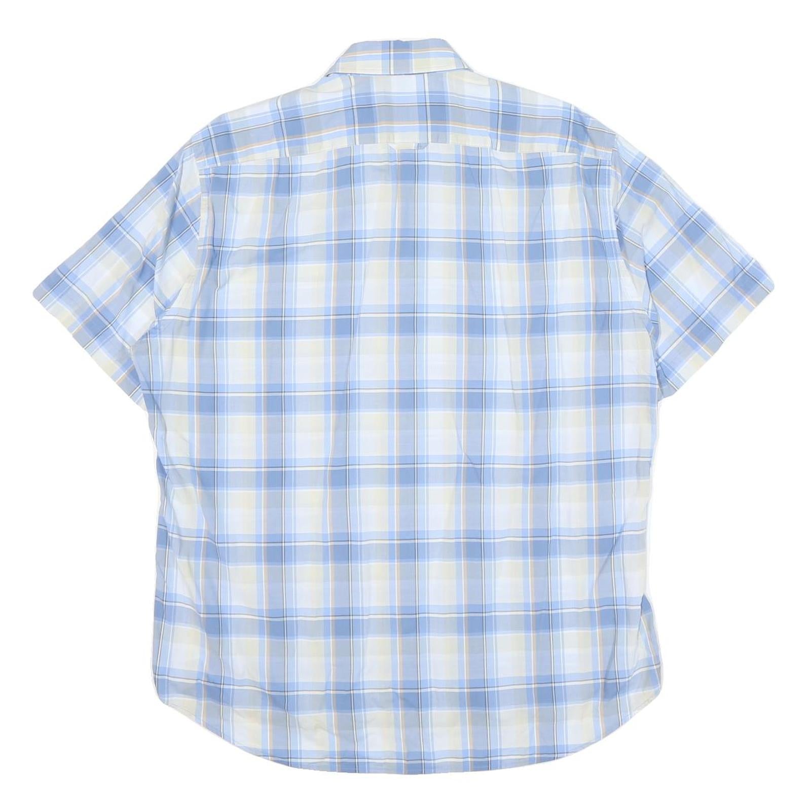 BOSS Mens Blue & Cream Check Shirt L Button Down Collar Casual Cotton Blend