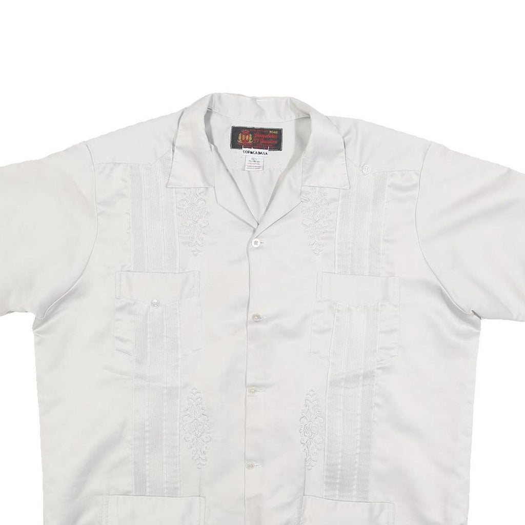 COPACABANA Mens White Polyester Short Sleeve Shirt XL Button Front Embroidered