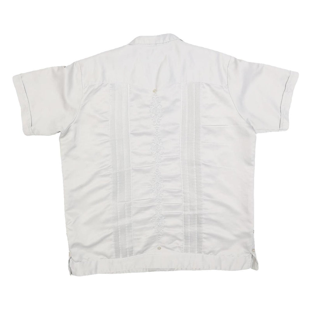 COPACABANA Mens White Polyester Short Sleeve Shirt XL Button Front Embroidered