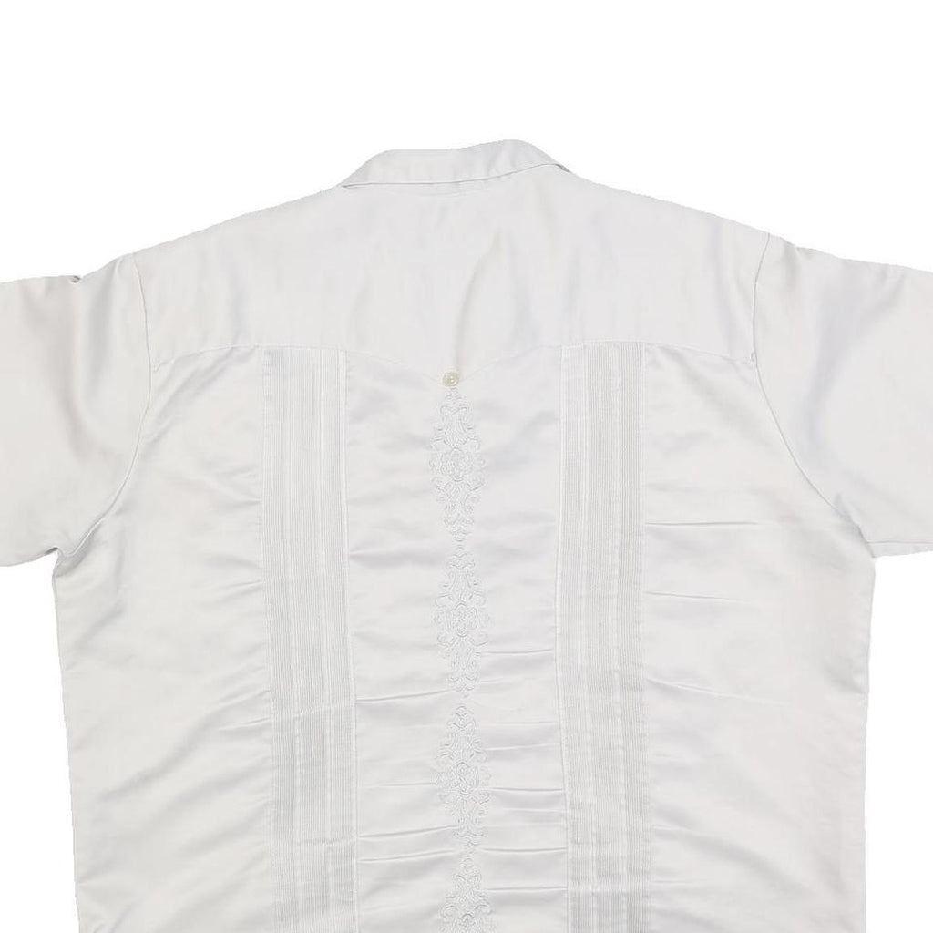 COPACABANA Mens White Polyester Short Sleeve Shirt XL Button Front Embroidered