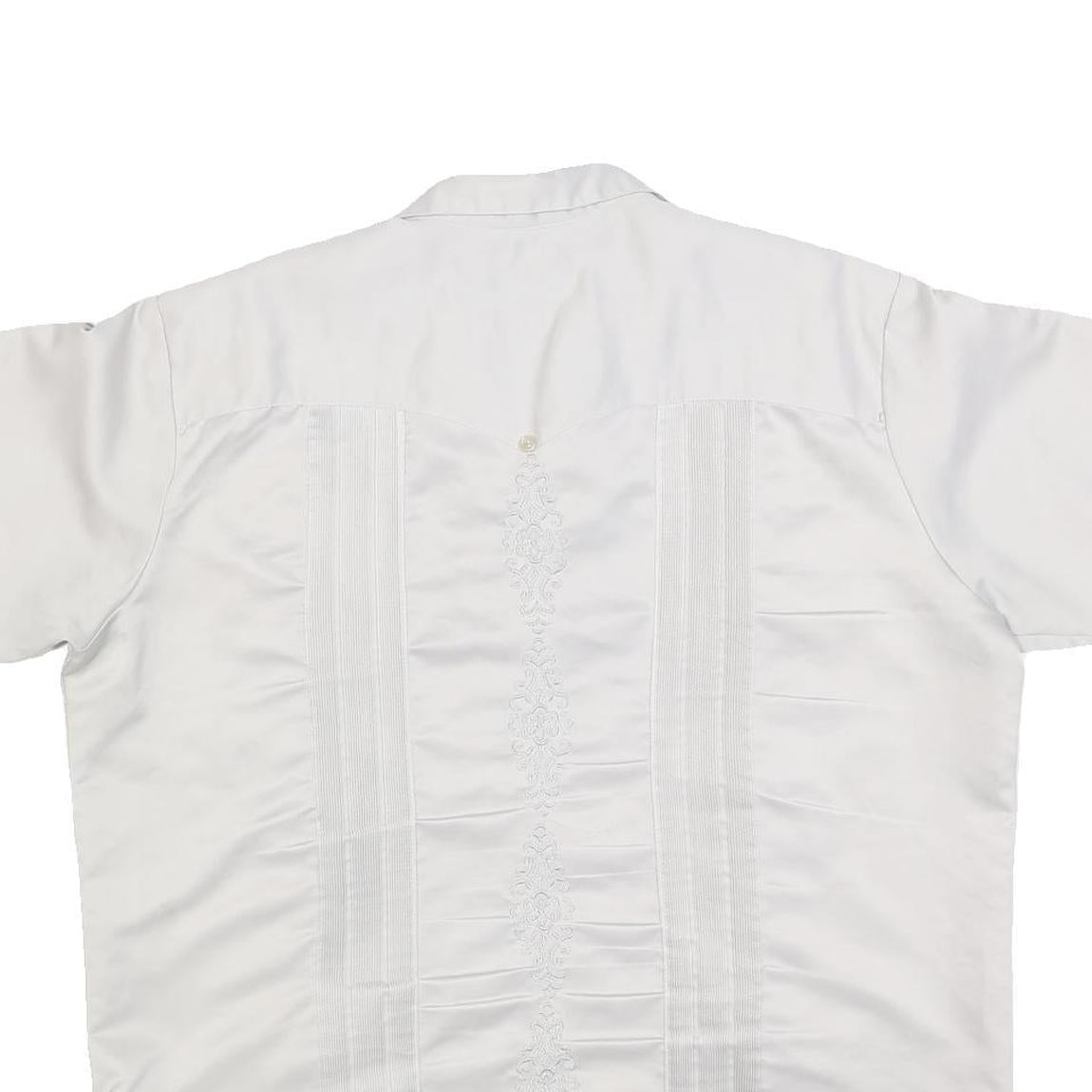 COPACABANA Mens White Polyester Short Sleeve Shirt XL Button Front Embroidered