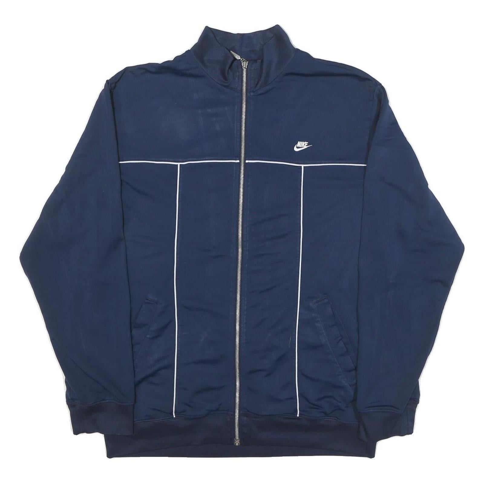 NIKE Mens Blue Polyester Blend Track Jacket L Zip Plain Sportswear Activewear