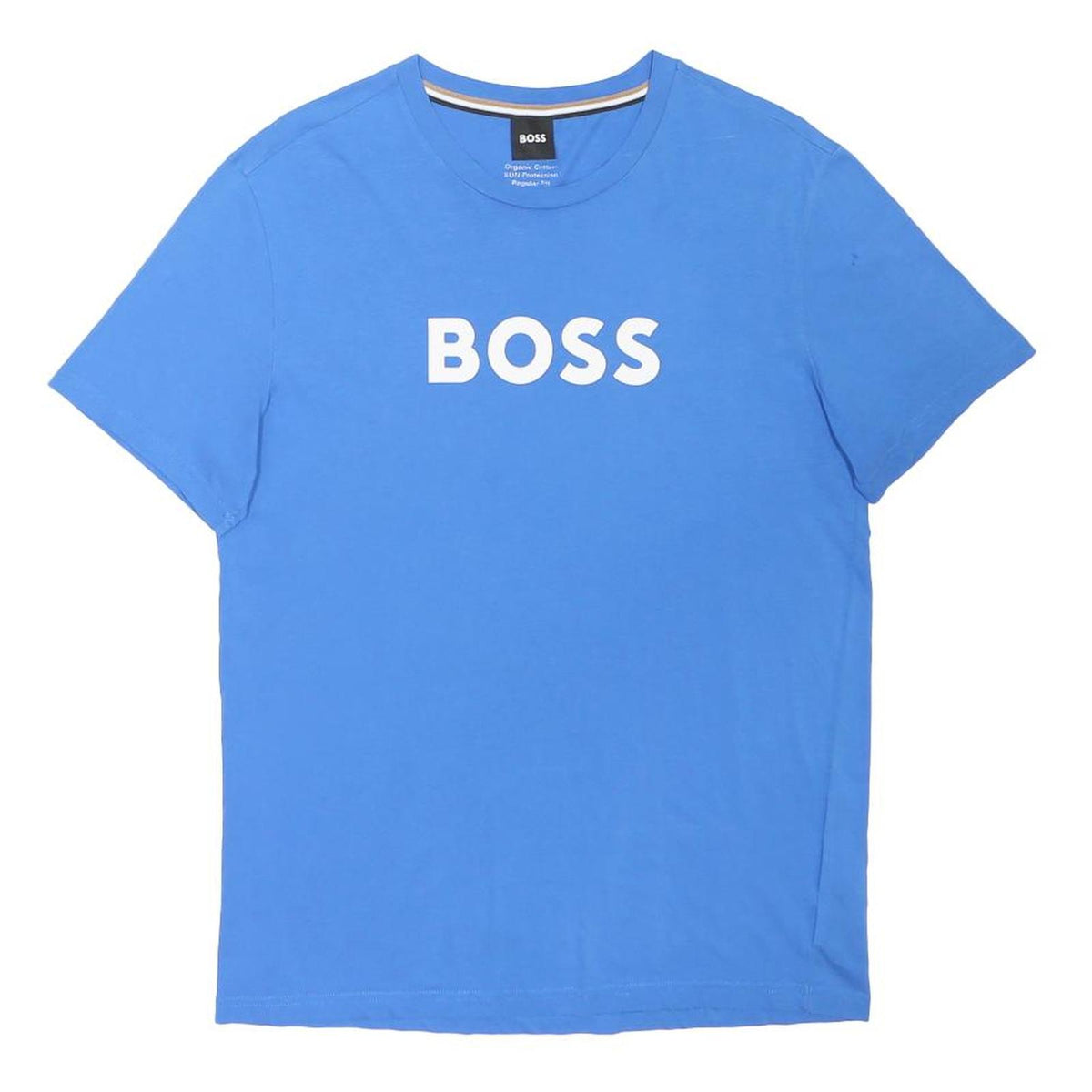 BOSS Mens Blue Slogan T-Shirt S Short Sleeve Crew Neck Cotton Blend Casual