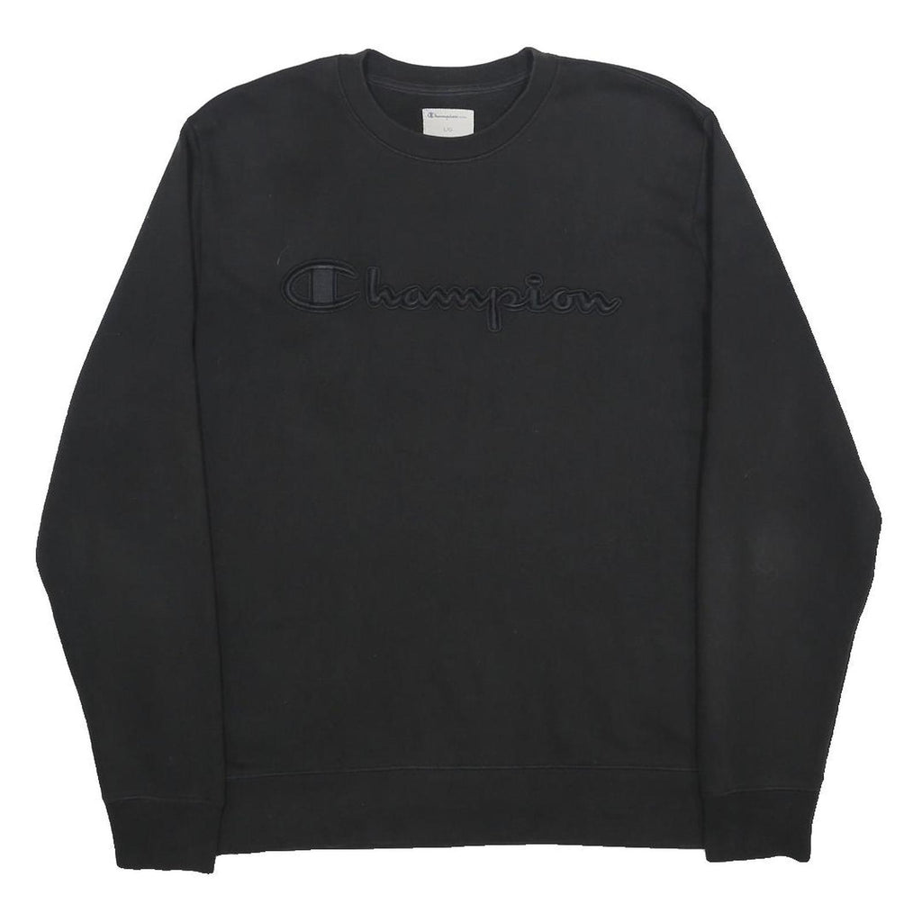 CHAMPION Mens Black Crew Neck L Sweatshirt Cotton Blend Pullover Logo