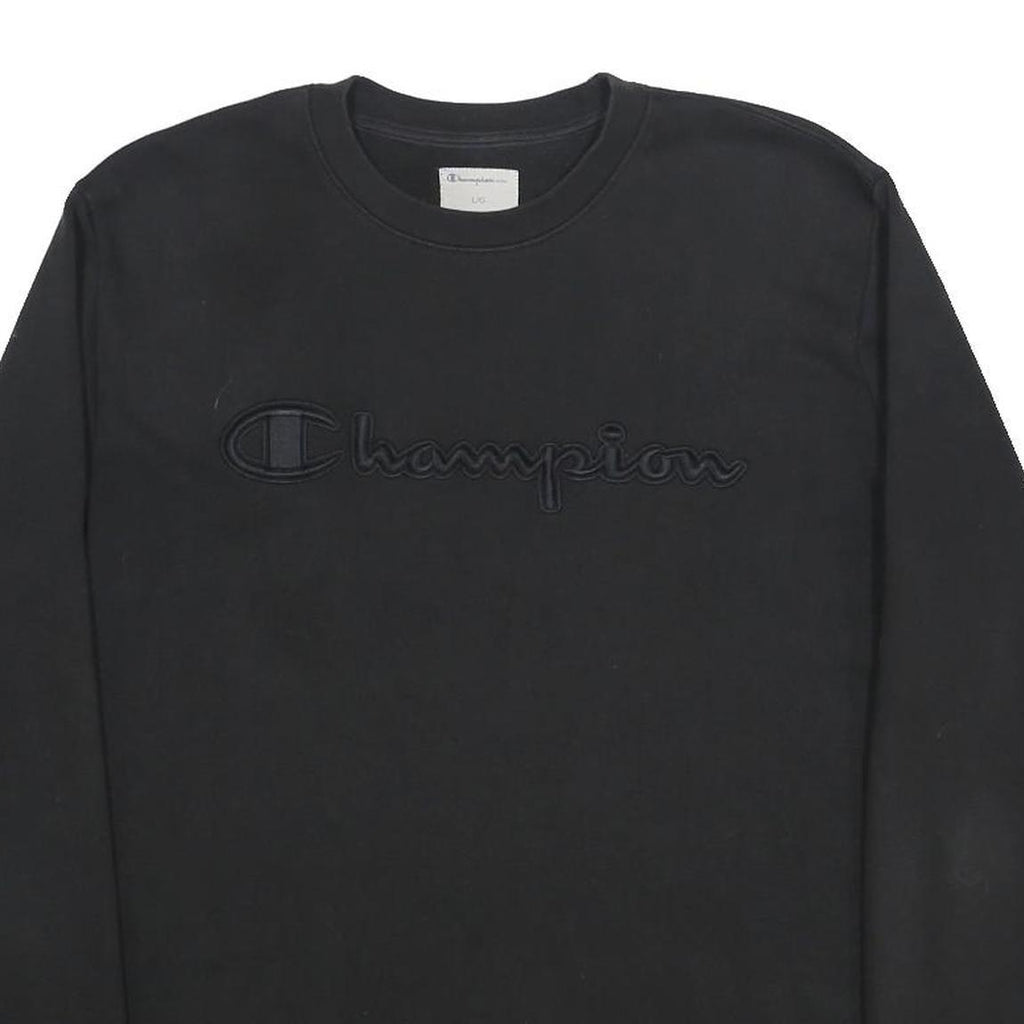 CHAMPION Mens Black Crew Neck L Sweatshirt Cotton Blend Pullover Logo