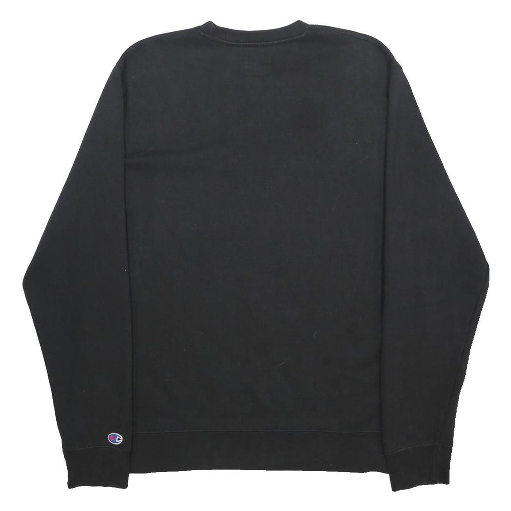 CHAMPION Mens Black Crew Neck L Sweatshirt Cotton Blend Pullover Logo