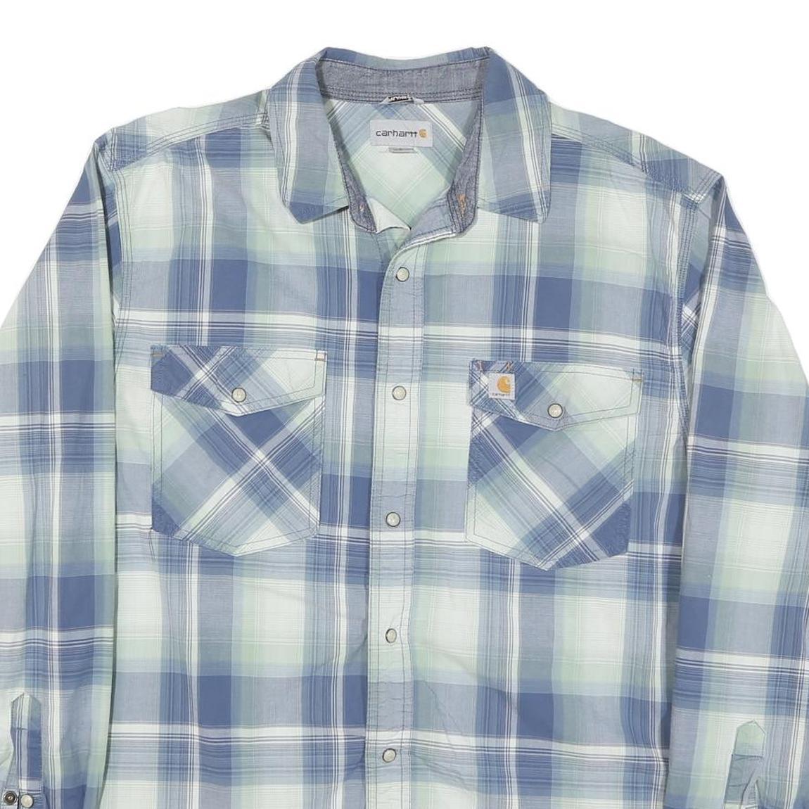 CARHARTT Mens Blue & Cream Check Shirt L Cotton Blend Casual Workwear
