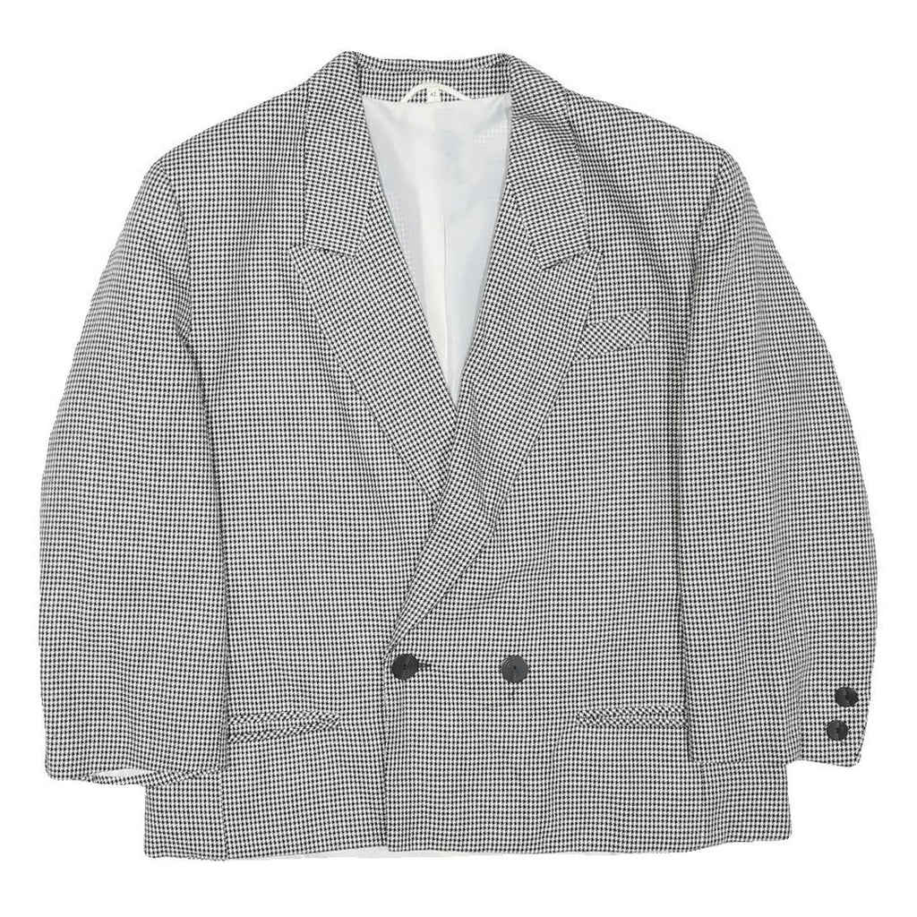THE LEGEND Womens Black & White Houndstooth Double Breasted Jacket M Polyester