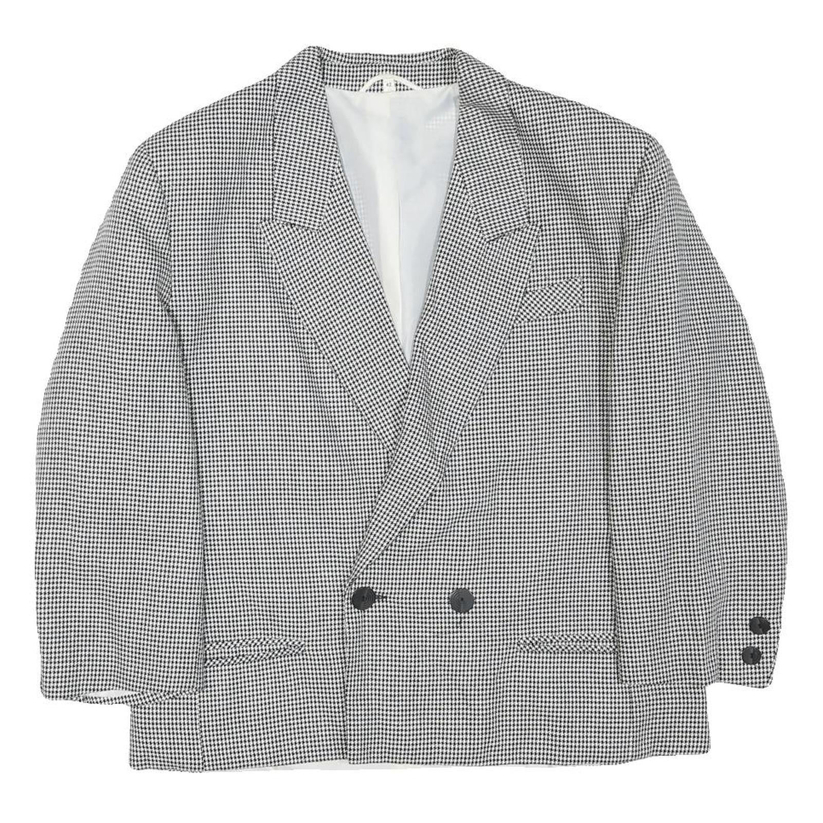 THE LEGEND Womens Black & White Houndstooth Double Breasted Jacket M Polyester