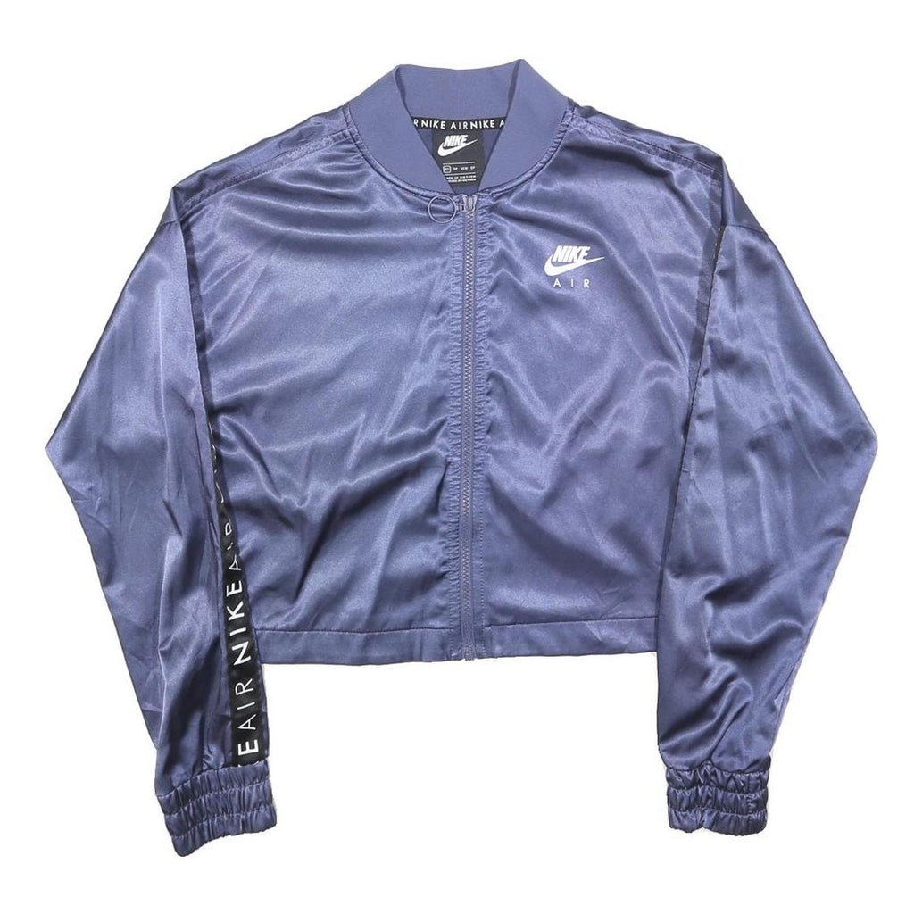 NIKE Womens Blue Air Satin Bomber Jacket XS Polyester Blend Cropped Zip