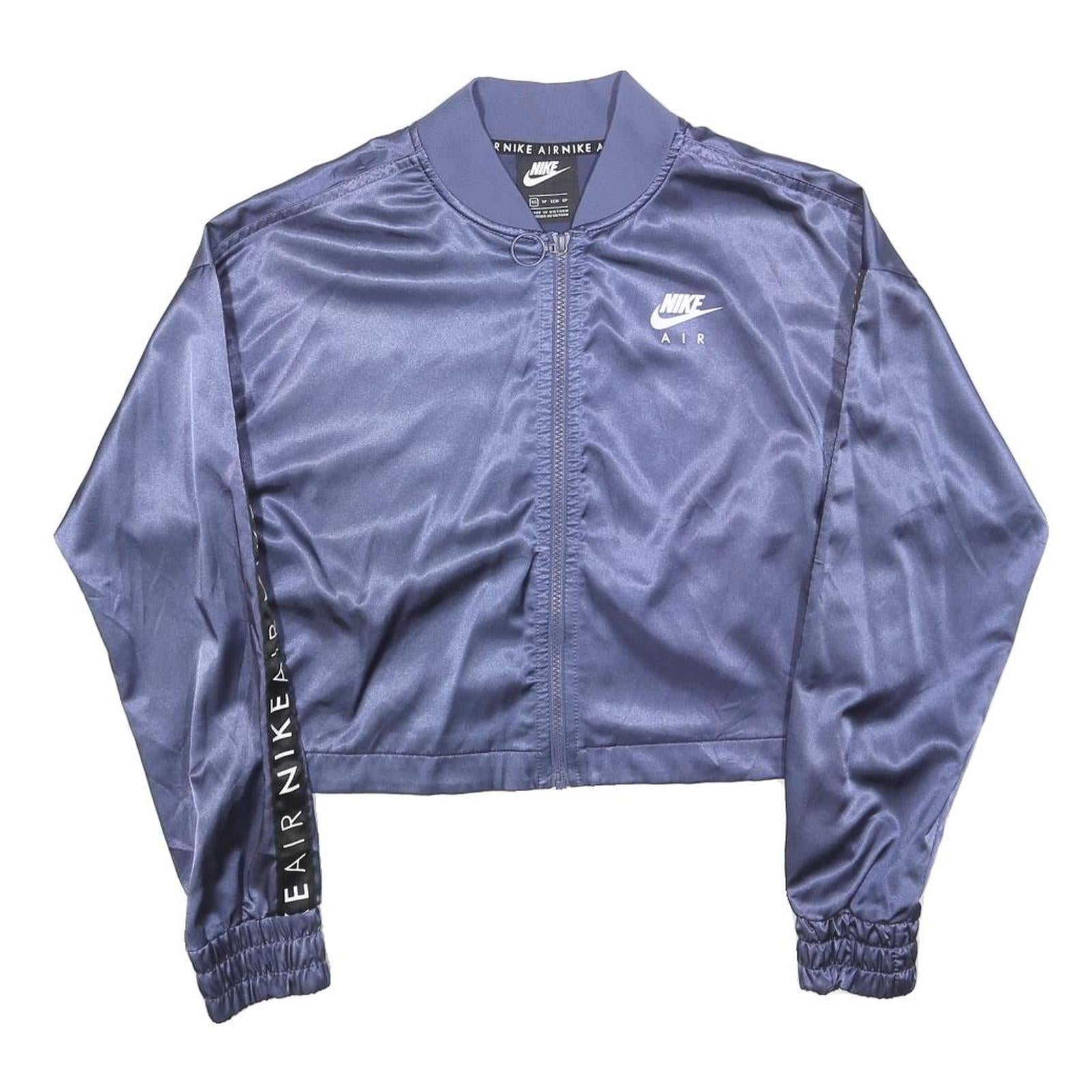 NIKE Womens Blue Air Satin Bomber Jacket XS Polyester Blend Cropped Zip