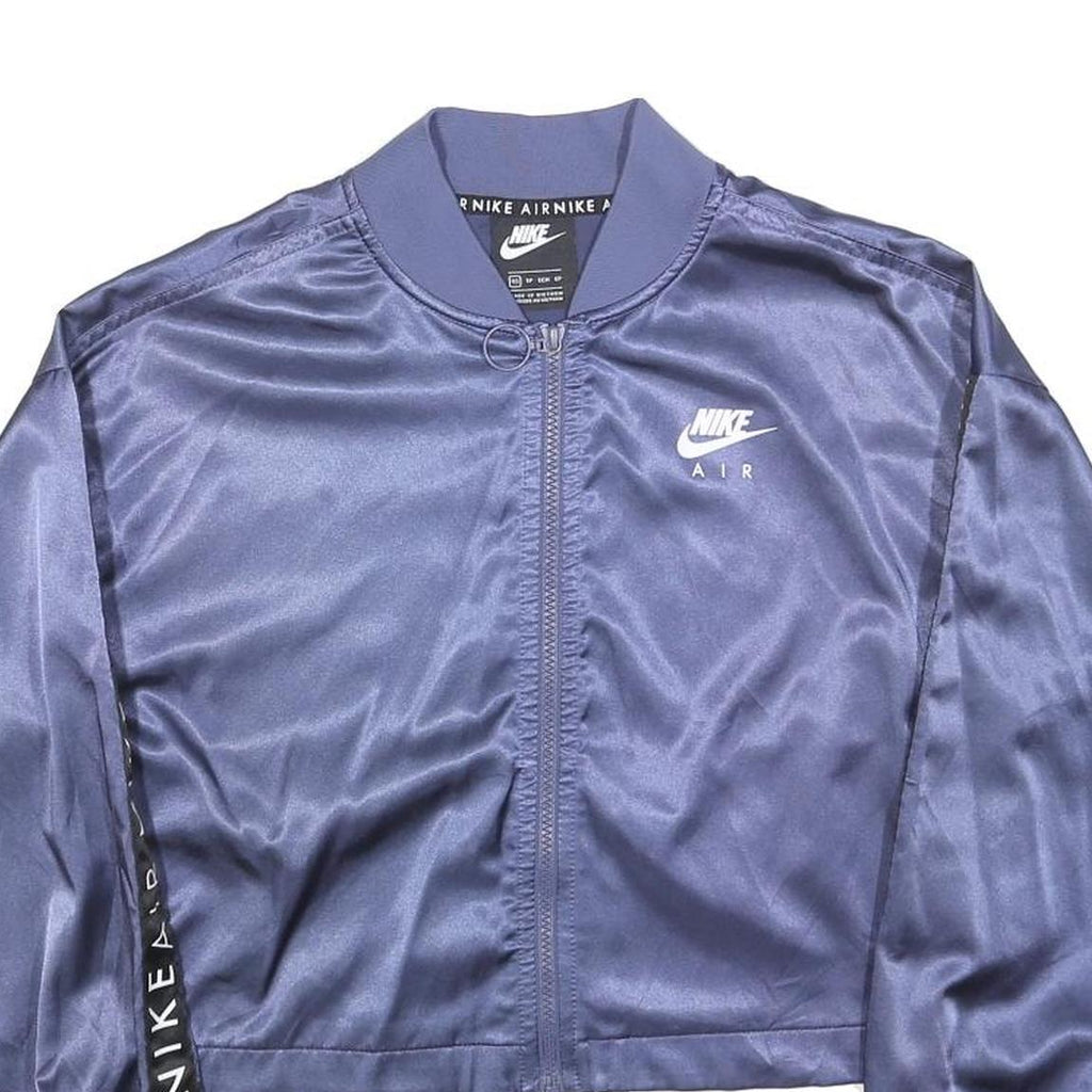 NIKE Womens Blue Air Satin Bomber Jacket XS Polyester Blend Cropped Zip