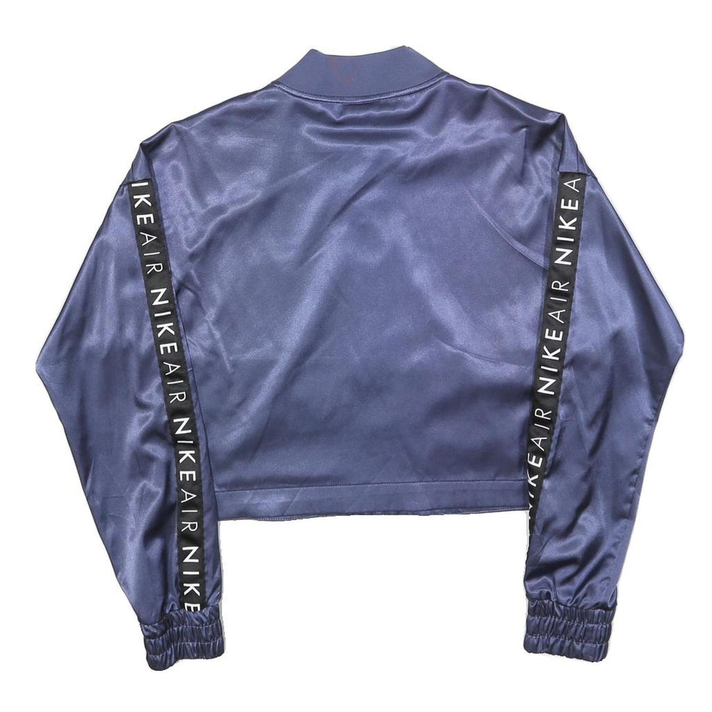 NIKE Womens Blue Air Satin Bomber Jacket XS Polyester Blend Cropped Zip