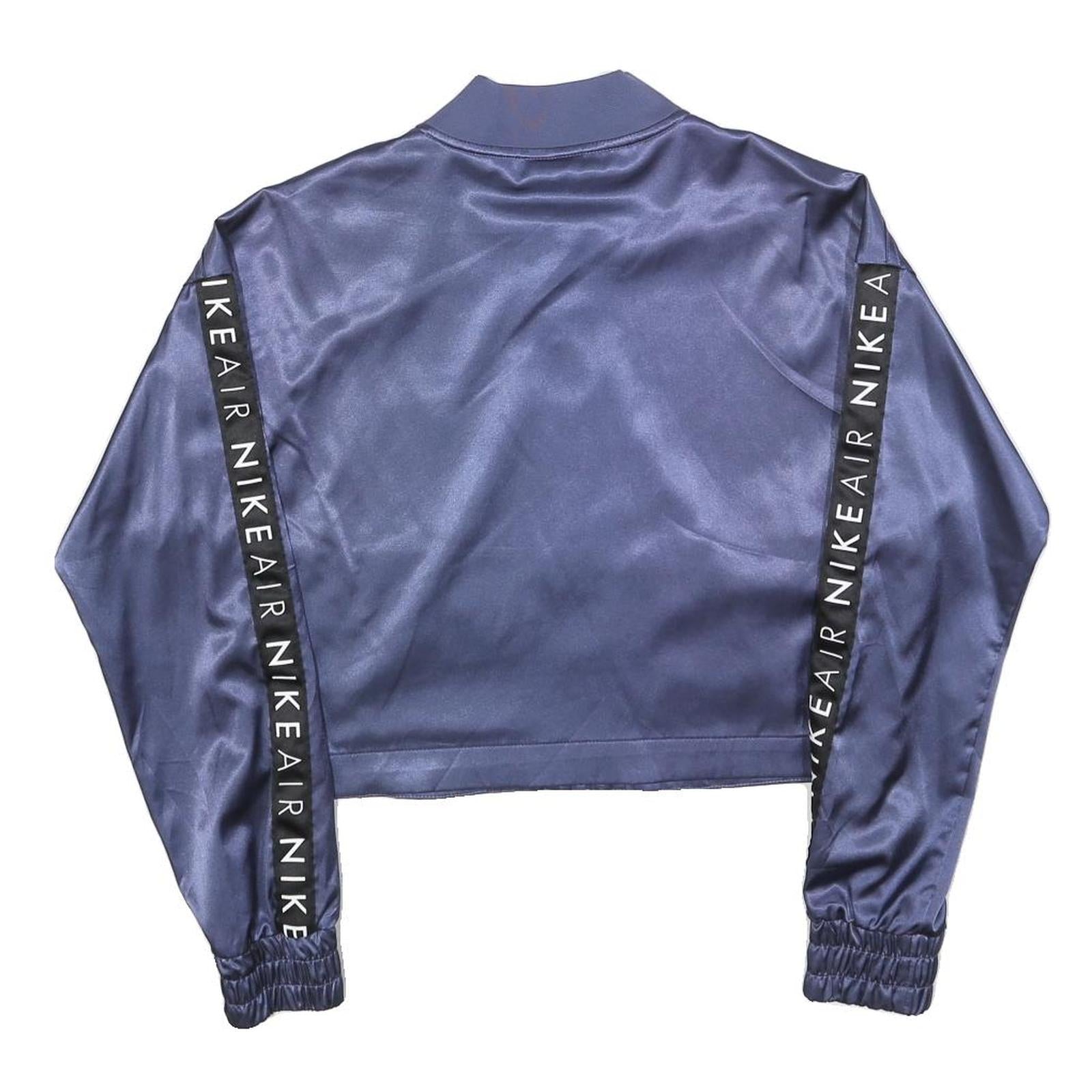 NIKE Womens Blue Air Satin Bomber Jacket XS Polyester Blend Cropped Zip