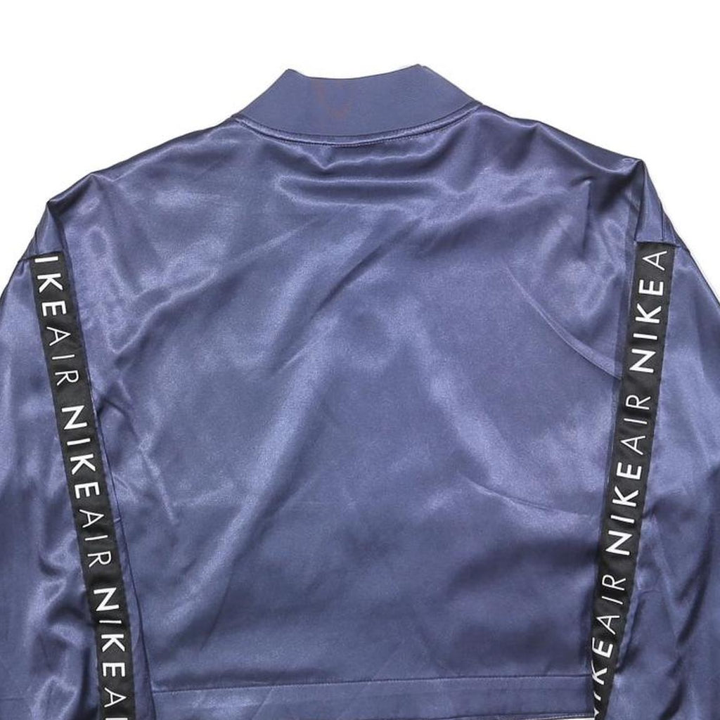 NIKE Womens Blue Air Satin Bomber Jacket XS Polyester Blend Cropped Zip