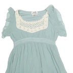 HERMES Womens Light Blue Silk Day Dress Lace Trim Short Sleeve M Elegant