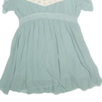 HERMES Womens Light Blue Silk Day Dress Lace Trim Short Sleeve M Elegant