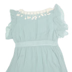 HERMES Womens Light Blue Silk Day Dress Lace Trim Short Sleeve M Elegant