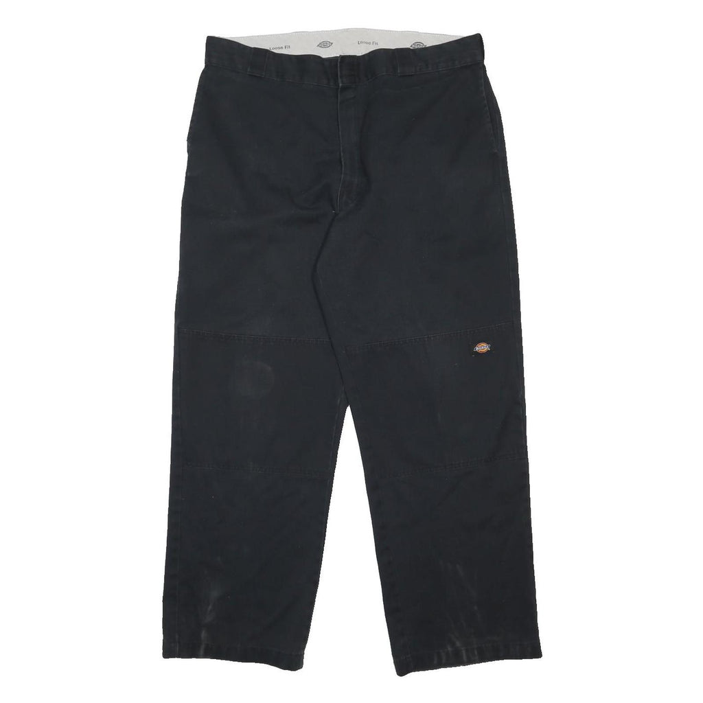 DICKIES Mens Cotton Blend Black Loose Fit Straight Leg Trousers W38 L32 Workwear