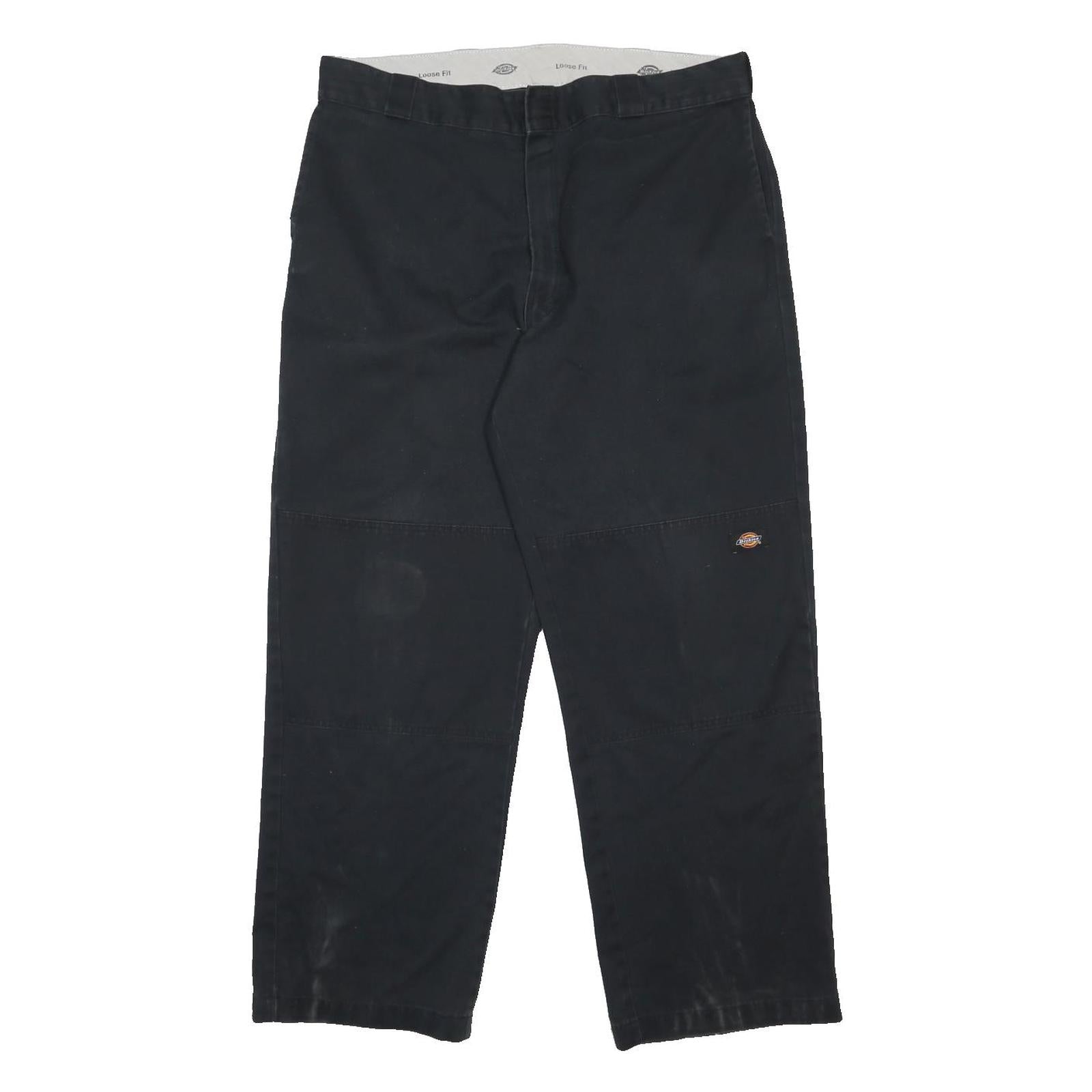DICKIES Mens Cotton Blend Black Loose Fit Straight Leg Trousers W38 L32 Workwear