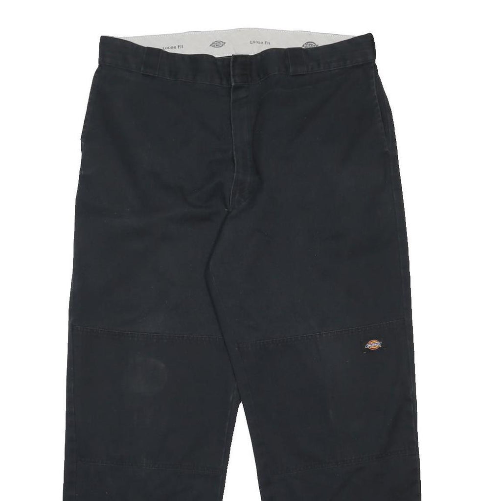 DICKIES Mens Cotton Blend Black Loose Fit Straight Leg Trousers W38 L32 Workwear