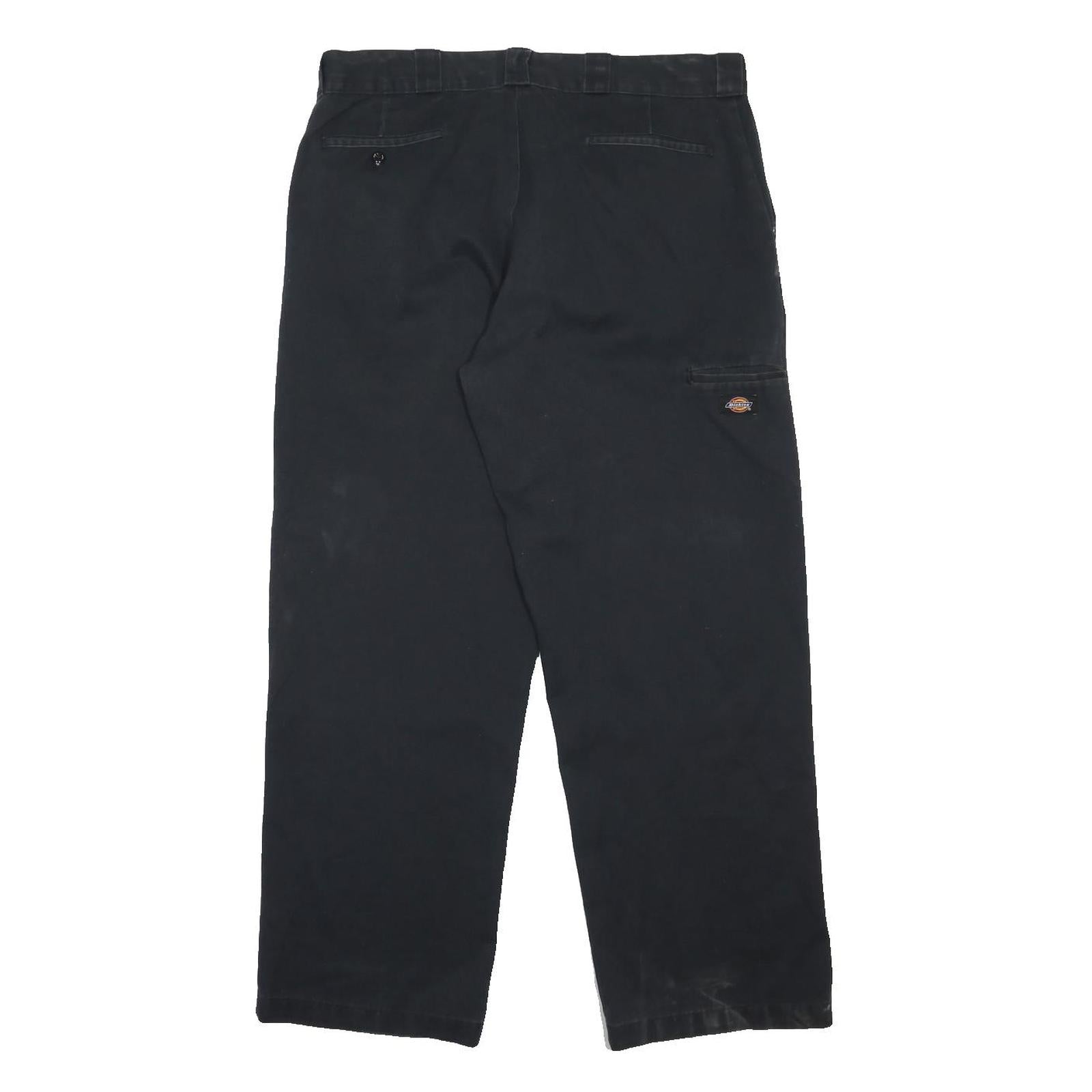 DICKIES Mens Cotton Blend Black Loose Fit Straight Leg Trousers W38 L32 Workwear