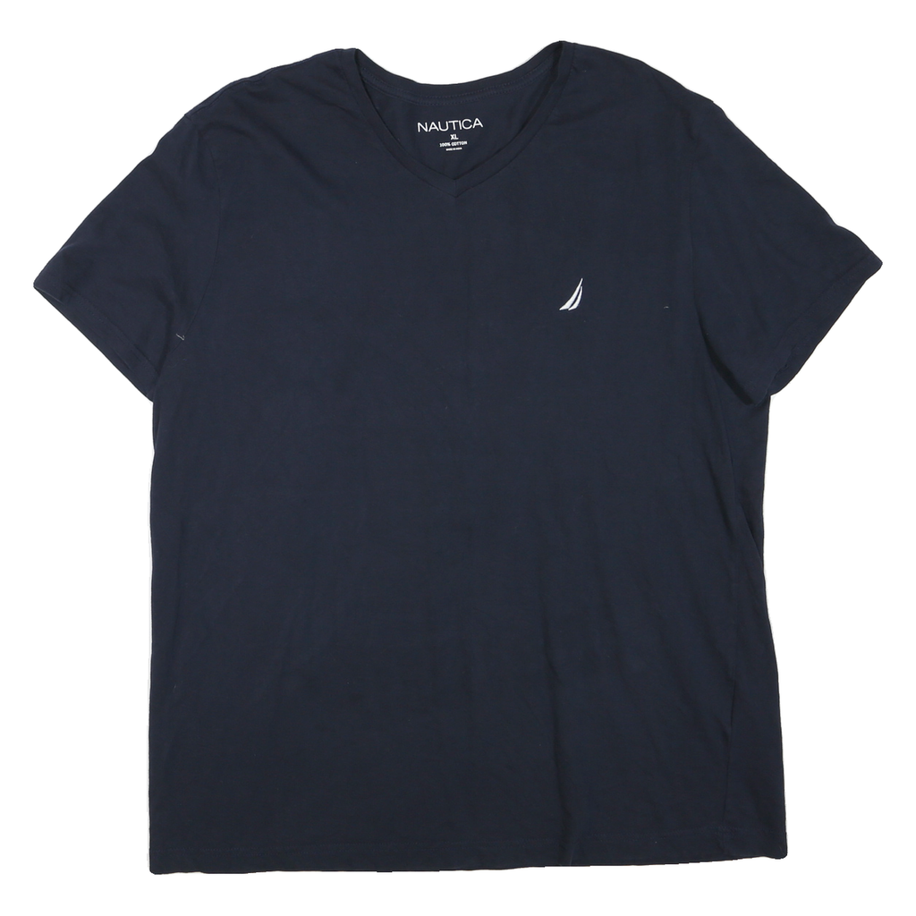 NAUTICA Mens Navy Blue V-Neck Cotton Blend T-Shirt XL Classic Fit Casual