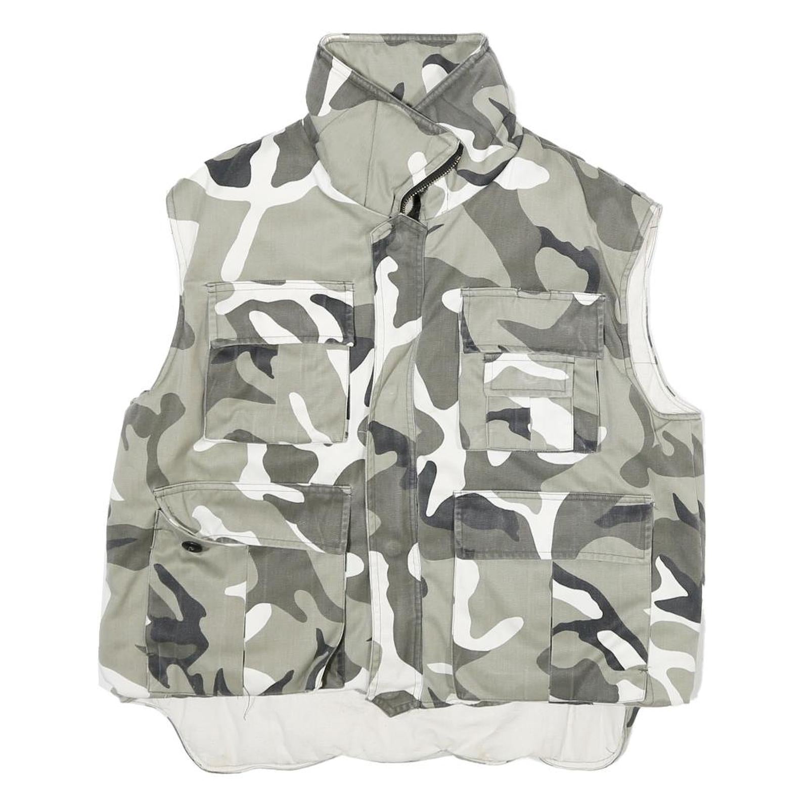 Mens Grey White Camouflage Cotton Blend Sleeveless Zip Jacket S Casual Utility