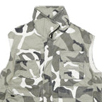 Mens Grey White Camouflage Cotton Blend Sleeveless Zip Jacket S Casual Utility