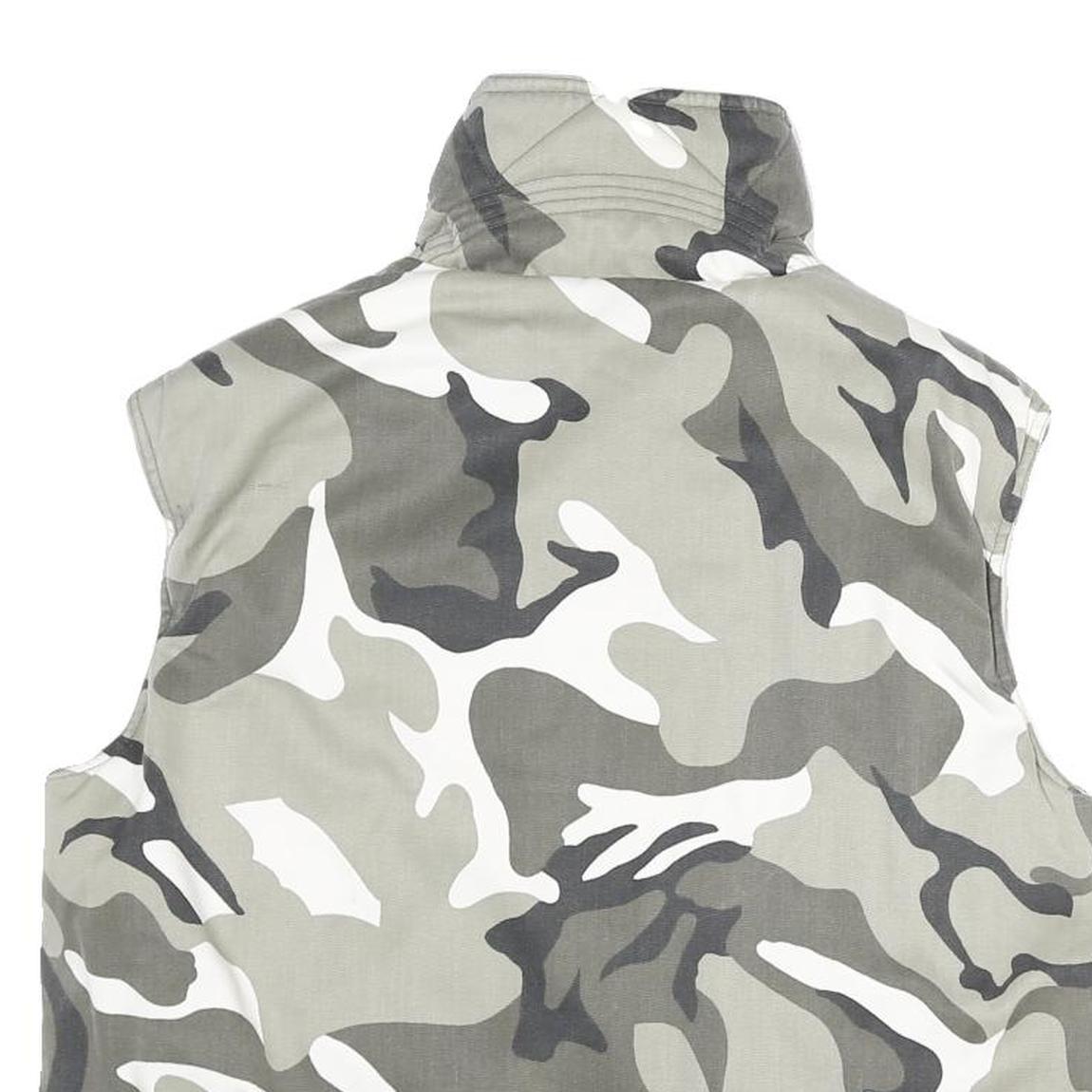 Mens Grey White Camouflage Cotton Blend Sleeveless Zip Jacket S Casual Utility