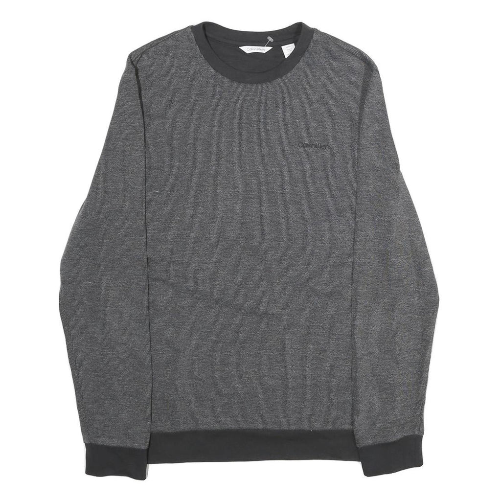 CALVIN KLEIN Mens Grey Plain Crew Neck Basic Knit Jumper S Casual Lightweight