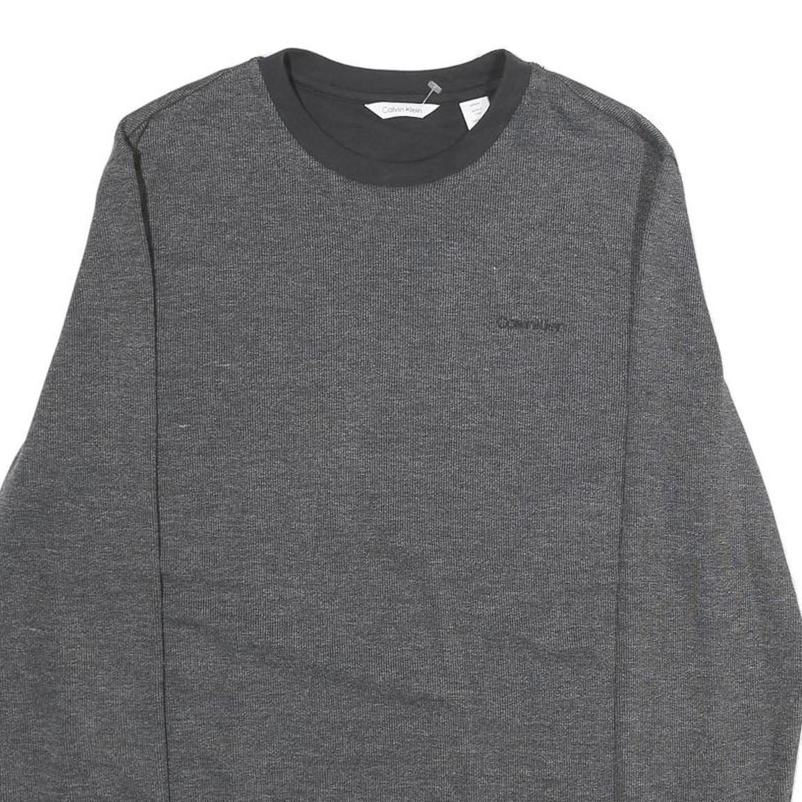 CALVIN KLEIN Mens Grey Plain Crew Neck Basic Knit Jumper S Casual Lightweight