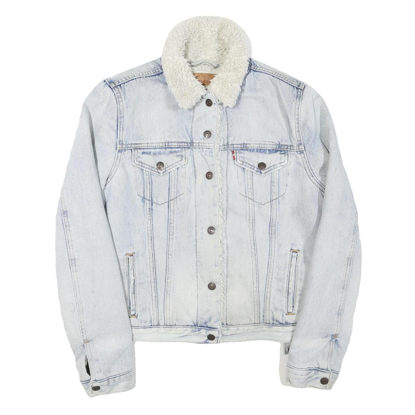 LEVI'S Womens Blue Denim Sherpa Collar Jacket M Cotton Blend Button Closure
