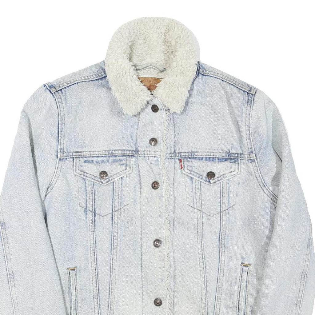 LEVI'S Womens Blue Denim Sherpa Collar Jacket M Cotton Blend Button Closure