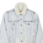 LEVI'S Womens Blue Denim Sherpa Collar Jacket M Cotton Blend Button Closure