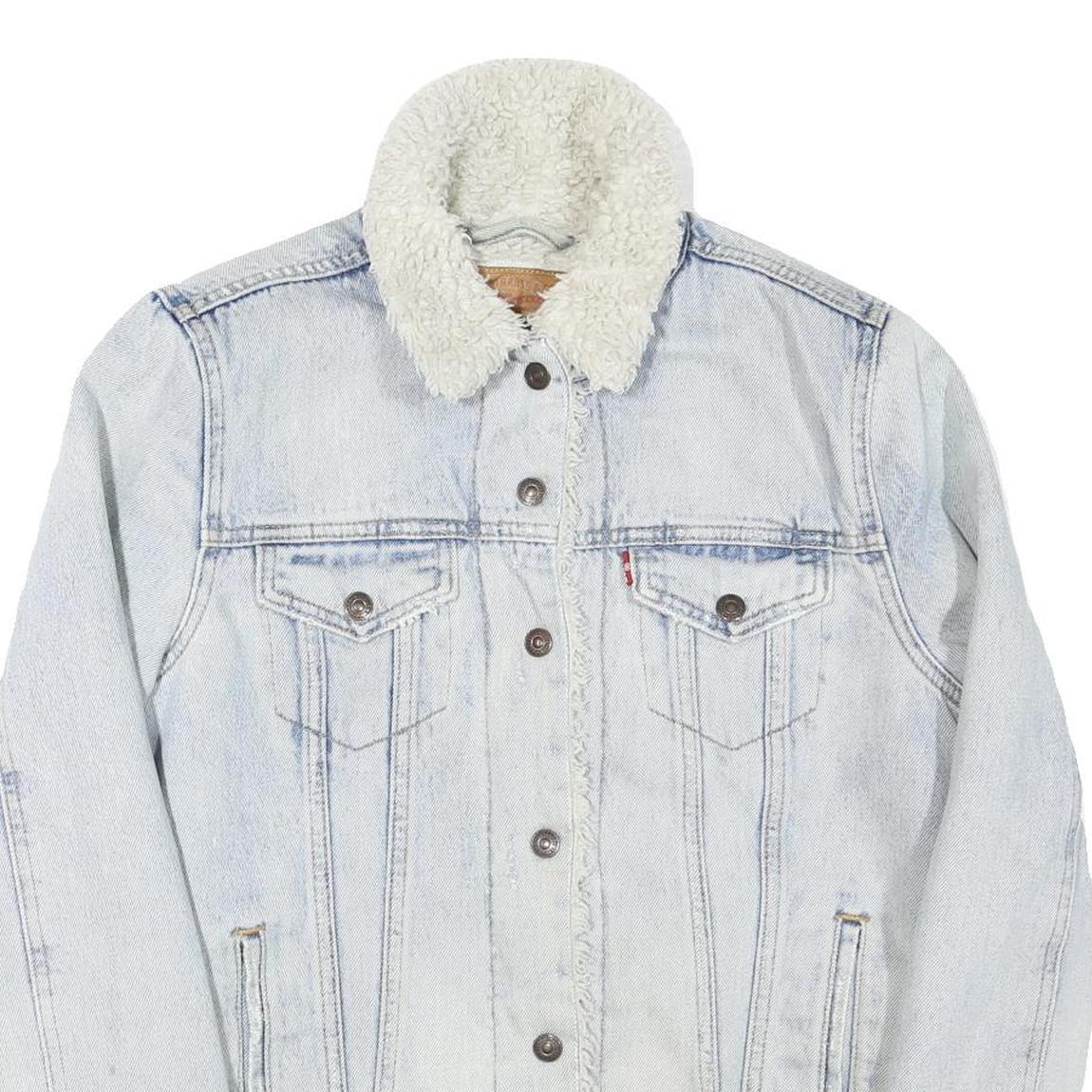 LEVI'S Womens Blue Denim Sherpa Collar Jacket M Cotton Blend Button Closure