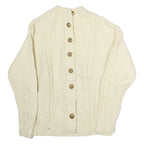 Womens Cream Wool Plain Button Up Classic Cable Knit Jumper M Cozy Warm