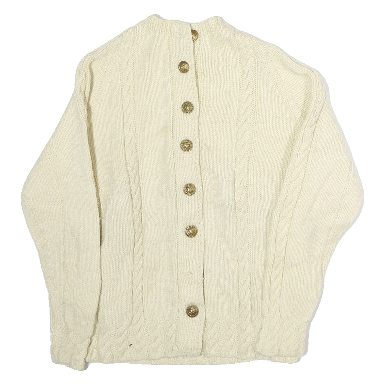 Womens Cream Wool Plain Button Up Classic Cable Knit Jumper M Cozy Warm