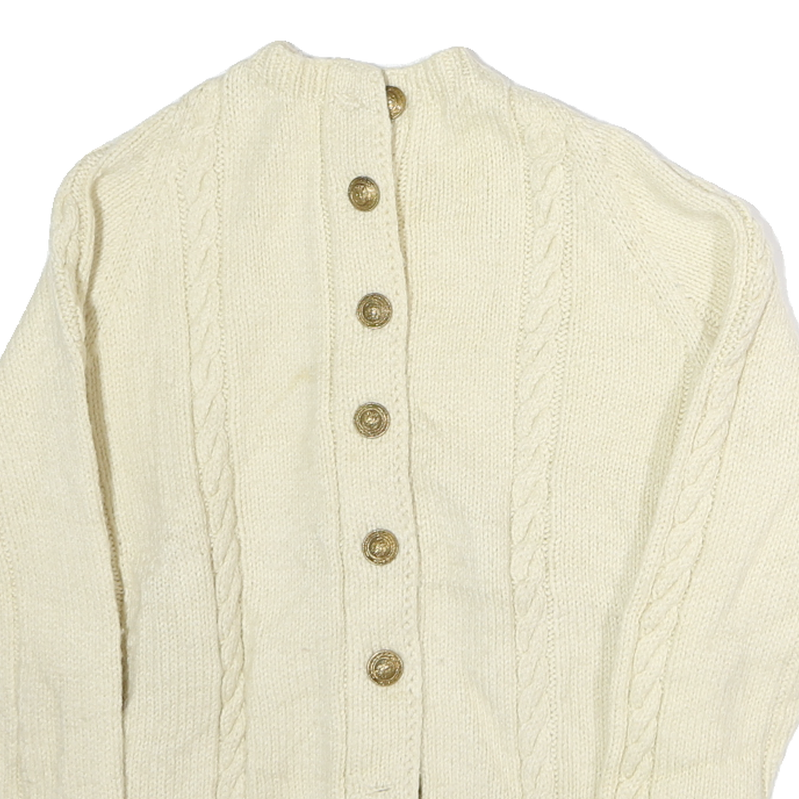 Womens Cream Wool Plain Button Up Classic Cable Knit Jumper M Cozy Warm