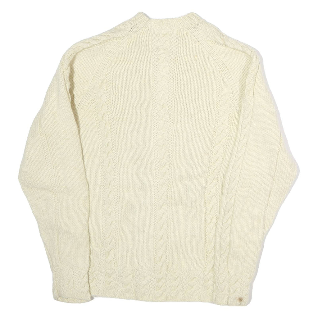 Womens Cream Wool Plain Button Up Classic Cable Knit Jumper M Cozy Warm