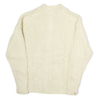 Womens Cream Wool Plain Button Up Classic Cable Knit Jumper M Cozy Warm