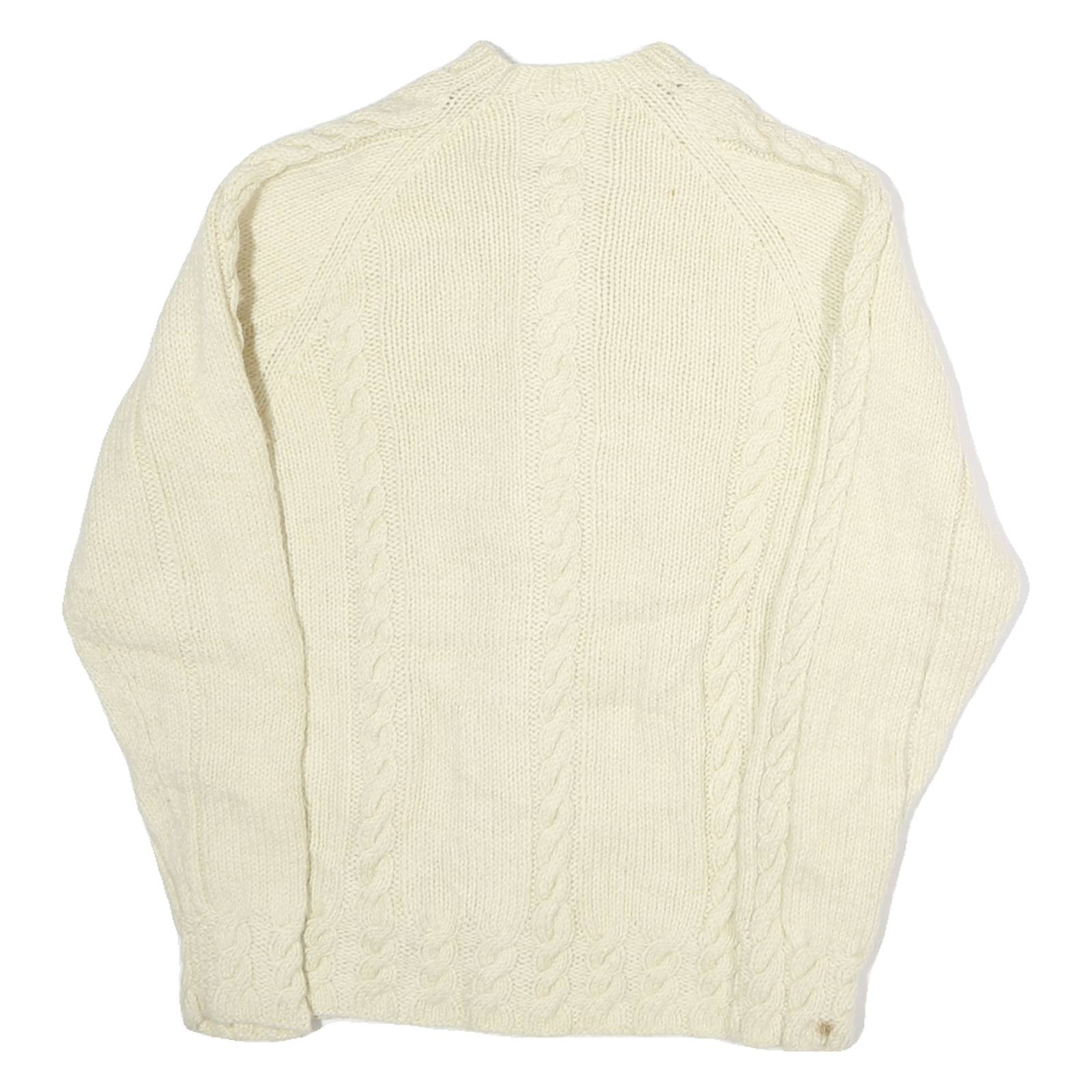 Womens Cream Wool Plain Button Up Classic Cable Knit Jumper M Cozy Warm